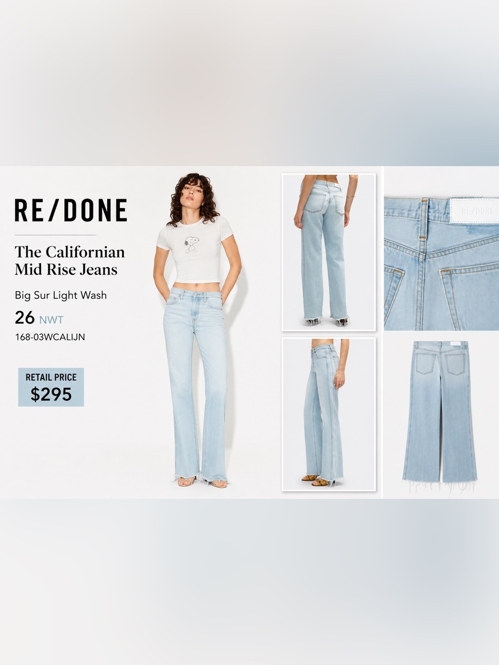 RE/DONE The Californian Mid Rise Jeans
Big Sur Light Wash 26 NWT 168-03WCALIJN